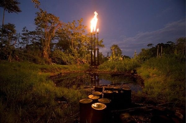 Oil flare at night